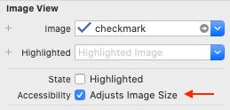 Screenshot of the “Adjusts Image Size” checkbox in .xib file Inspector panel.